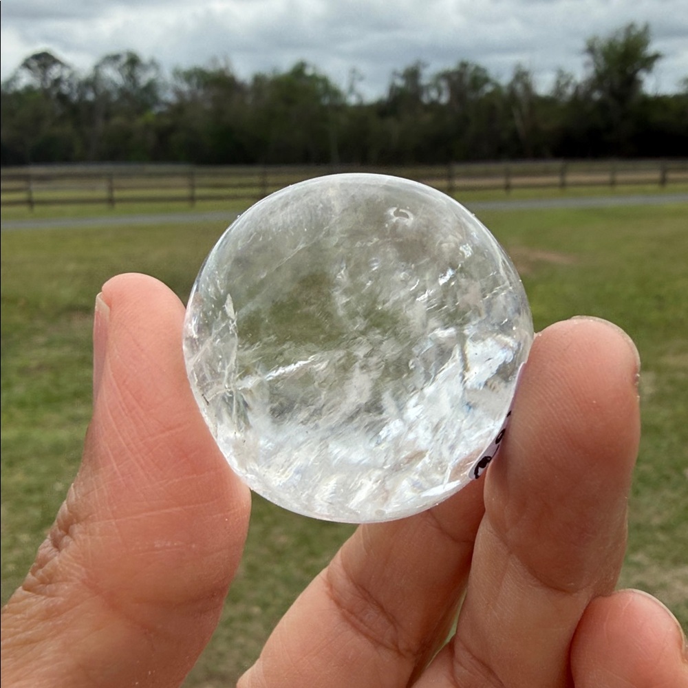 Clear Crystal Quartz Sphere with wood stand Decorative Accent - White